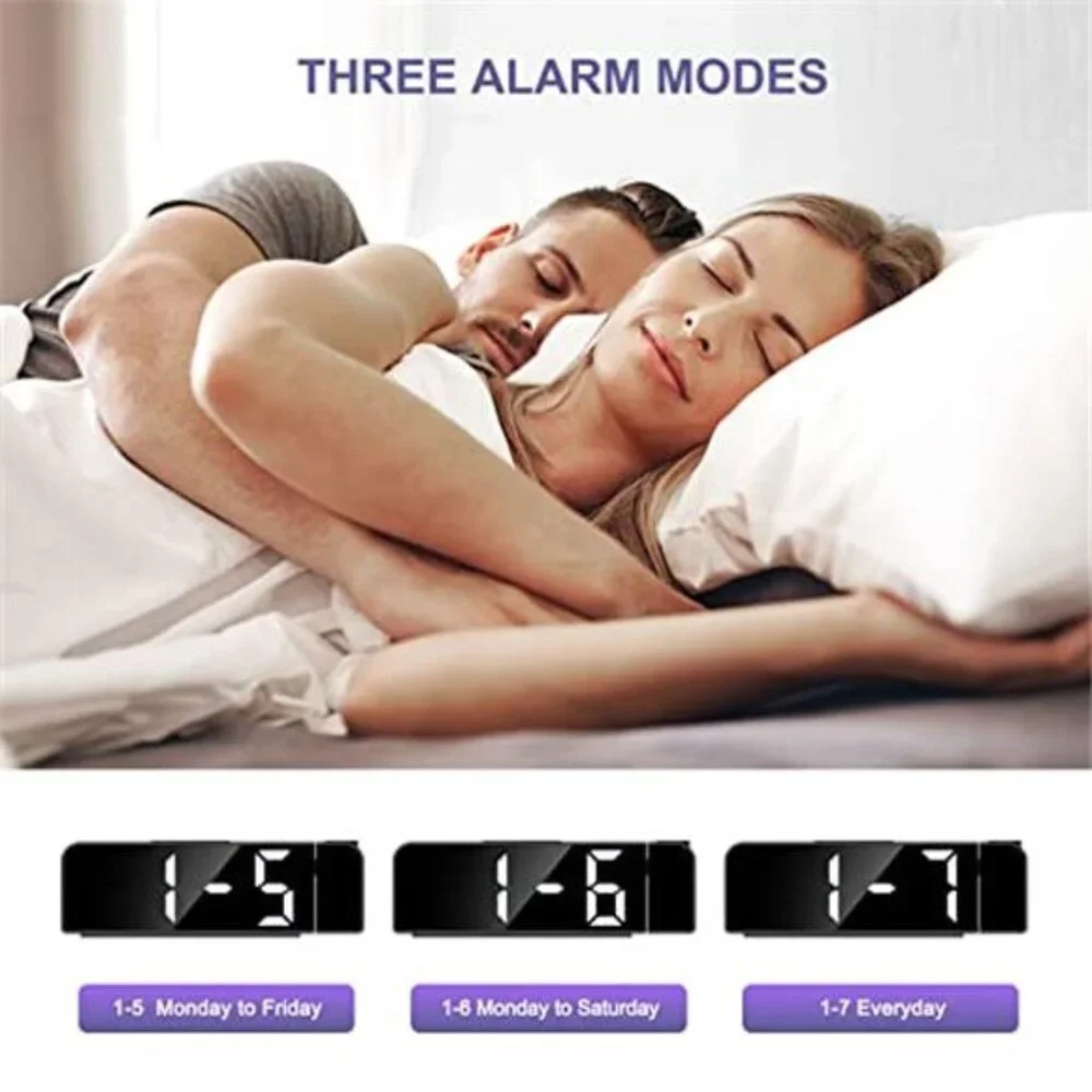 Projection Alarm Clock LED Digital Large Display USB Snooze Night Mode Clock